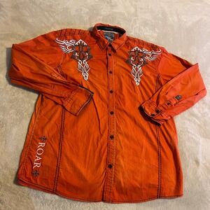 Roar Signature Edition Mens Orange Embroidered Cross‎ Wings Button Up Shirt 2XL